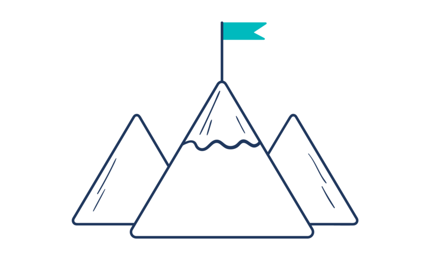 Illustration of three mountains with a flag on the highest mountain