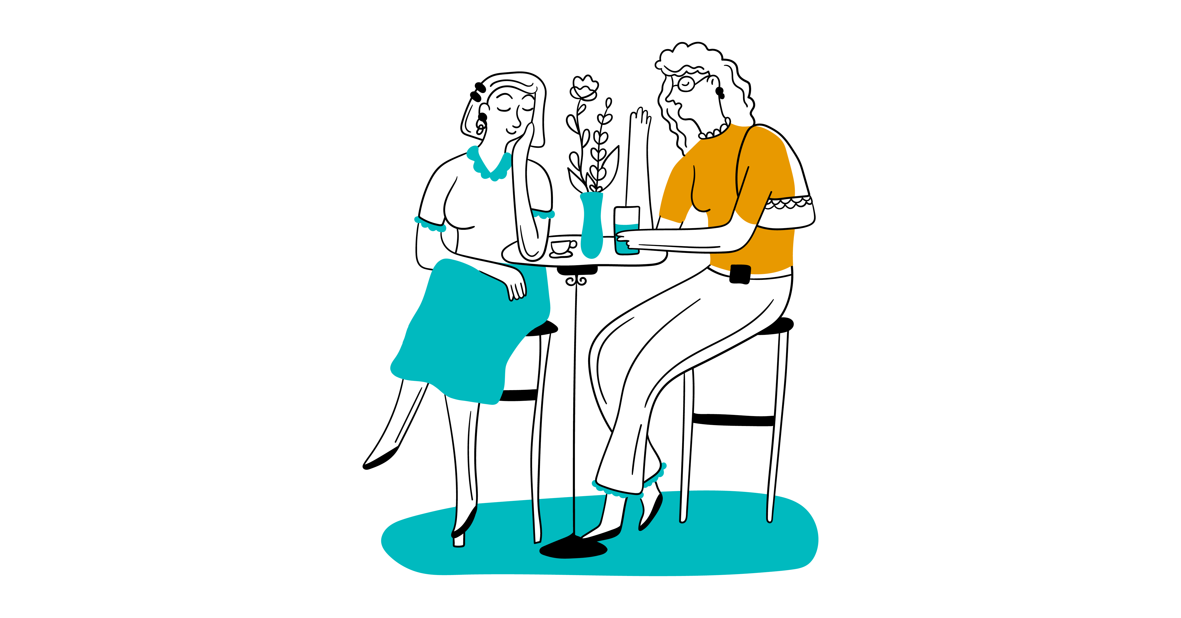 Illustration of two women having a friendly chat in a café