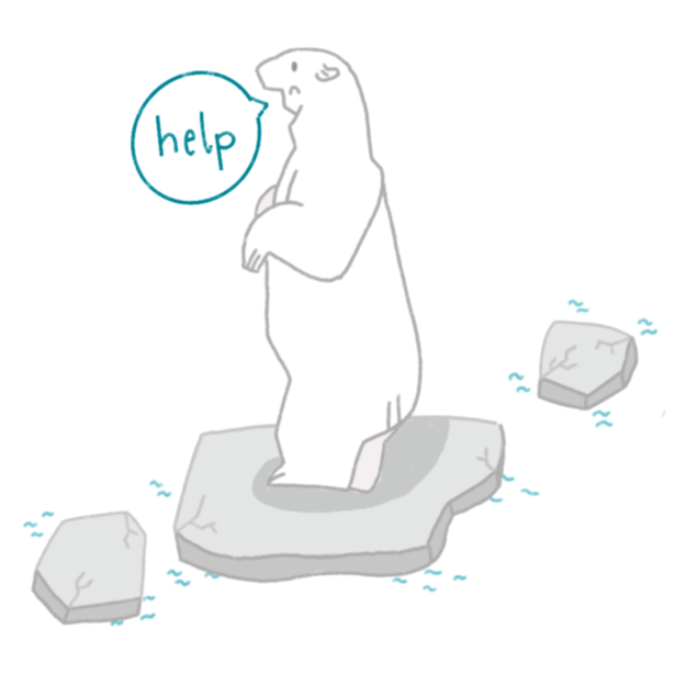 Illustration of polar bear shouting help