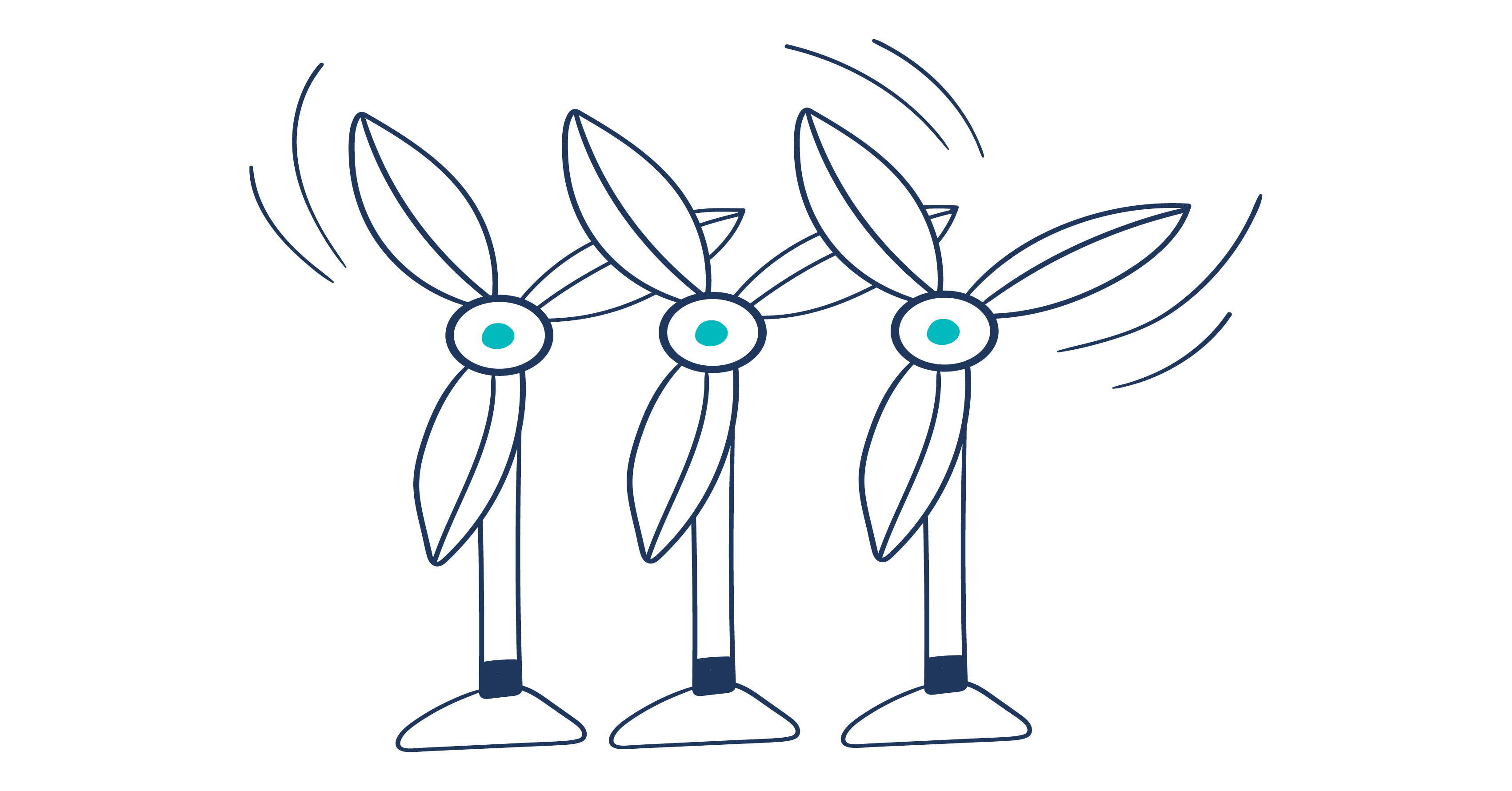 The image shows an illustration of three wind turbines