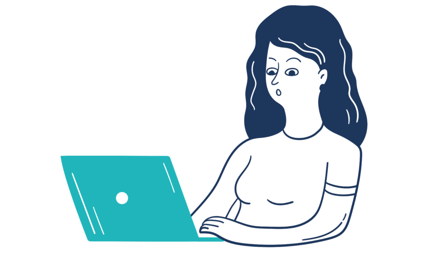 Illustration of woman looking quizzically at her laptop