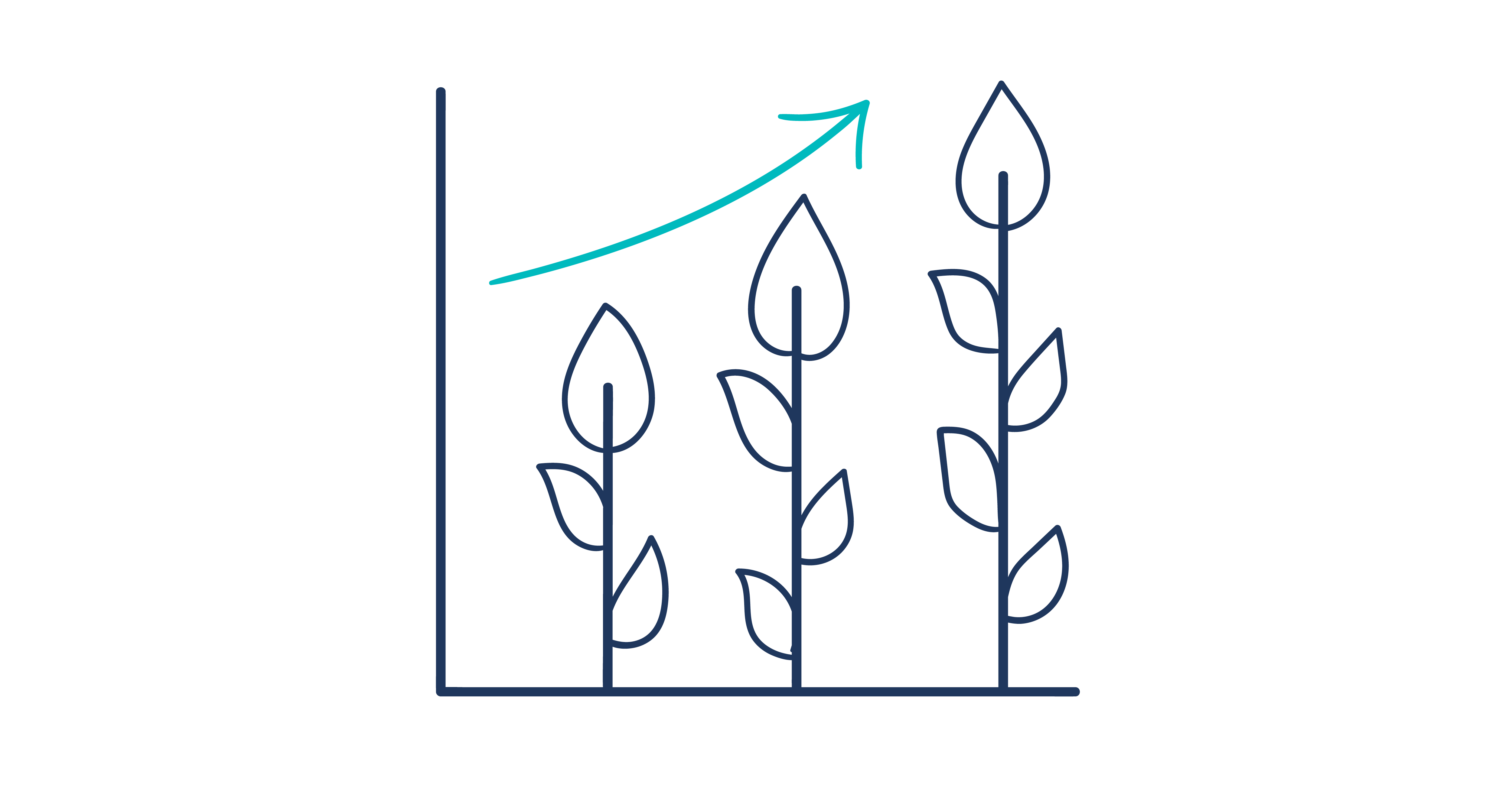 Illustration of a diagram showing growth where bars look like plants