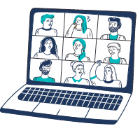 Illustration of laptop screen showing colleagues on a Zoom call