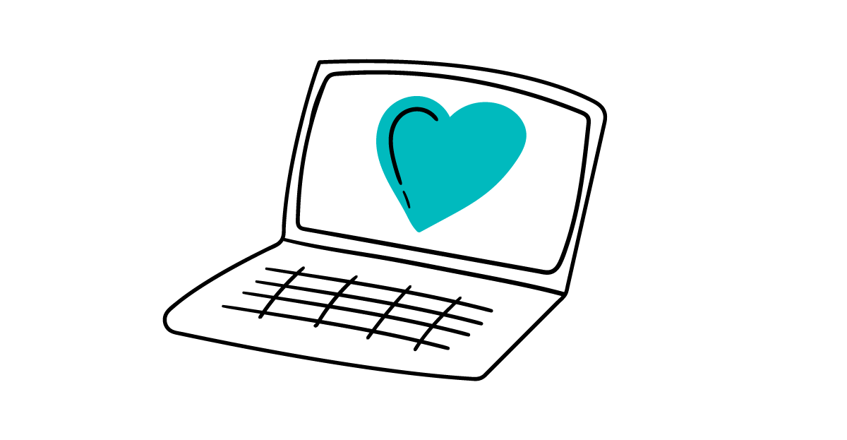 Illustration of laptop displaying a heart on screen