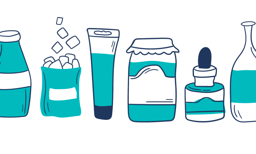 Illustration of packaging for food and cosmetics